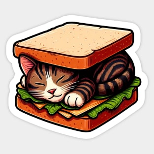 Tabby Cat is Sleeping inside a Sandwich Sticker